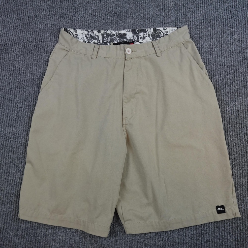 Vintage No Fear Shorts Mens 30 Beige Polyester Cotton Canvas Flat Front